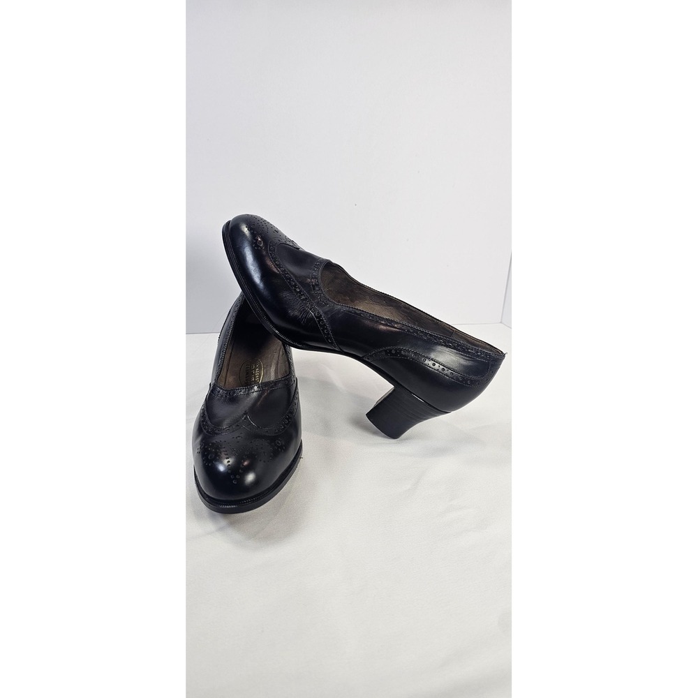 Henry Maxwell 11 Savile Row Black Leather‎ Wingtip Brogue Oxford Heels Pumps 6